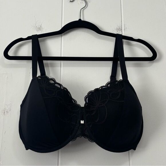 Natori Black Floral Lace Bra Underwire Coverage 32H - Picture 1 of 4